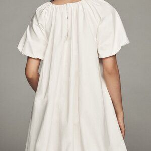 Anthropologie Puff-Sleeve Relaxed Bubble Mini Dress L white pockets lined cotton